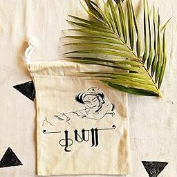Deshkari ! Handmade 'eco Friendly white potli pouches for return gifts with Black Krishna ji Print | gift bags for wedding | potli bags for return gifts (30)-image-73