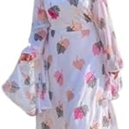 Solid Fox White Georgette Maxi Dress with Dupatta Pair It Finely Combination of Flower Print! This is Made for Simple Casual Dressing [ L-Size]-image-11