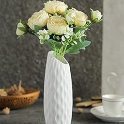 SATYAM KRAFT 1 Pcs Vase for Home Decor, Living Room, Office, Bedroom, Centre Table, Balcony,Ceramic Look Unbreakable Showpiece Flower Pot (White,Plastic) (Only vase, No Flower) Size - 21 cm-image-92