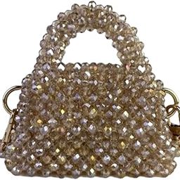 Crystal Beaded Mini Handbag, Gold Hardware, Champagne Colour, Evening Clutch Purse party wedding gift solving-image-46