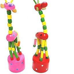 Channapatna Toys Wooden Baby Kids Swing Rocking Giraffe Push Up Puppets Animal Wooden Toys for Children Boys Girls (Pack of 2) - Multicolor-24