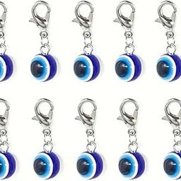 PROJEWEL Plastic 10Pcs Blue Evil Eye Keychain Amulet Lucky Alloy Key Chain Ring Bag Backpack Charm Car Key Pendant Friends Souvenir Gift-image-13
