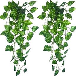 DECOFOLD Green Plastic Artificial Money Plants with Pot Leaves Hanging Ivy Garlands Plant Greenery Home Decor Wall Balcony Decoration - 50 Cm (Set of 6)-image-50
