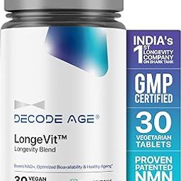 Decode Age LongeVit Supplement, contains NMN, hyaluronic acid, CoQ10 and other ingredients for Graceful Ageing, Boosts NAD+, Energy Levels, Endurance, Overall Health, Recovery, 30 Veg Tablets-image-25