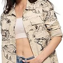 Rolling Hills Women and Girls Long Sleeves Collared Neck Button Front All Over Printed Cotton Oversized Shackets-56