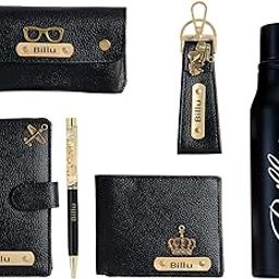 Tanvi Crafts Your Name Customized 5 in 1 Engraved 1 LED Flask Bottle, Passport Cover with Wallet, Eye Wear Case, and Keychain Metal Pen Combo - Men's Combo Accessories, Personalised Gifts (Black)-image-22