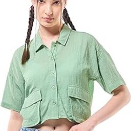 Women's Solid Regular Fit Half Sleeve Collared Neck 100% Polyester Shirt-14