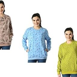 KAYU Women Fleece Warm Printed Full Sleeves Sweatshirts for Winter [Pack of 3]-image-68
