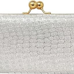 Women Evening Hand Clutch | Ladies Party Wedding Purse with Chain Strap & Kiss Lock Closure (7x4 Inch)-image-2