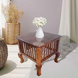 VASIL MART Wooden Beautiful Handmade Stool for Sitting at Living Room, Office, Balcony Decor,Home Furniture can be Used as Side Table Antique Finish(Walnut)-image-27