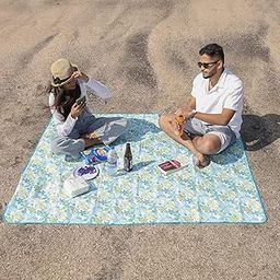 HOKIPO Foldable Picnic Rectangular Blanket Mat With Waterproof Backing For Garden,Beach Camping,Hiking,Travel,Baby Crawl,5X6 Feet,Floral Blue(Ar3919)-image-16