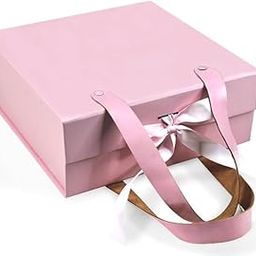 RBS® - MEDIUM Luxury Leather Handle Gift Box (26 x 26 x 10cm) Gift Boxes For Packaging with Ribbon Closure Gift Packing Box Holds up to 8kg gift boxes for gifting Multipurpose Gift Box (Pink Leather)-image-1