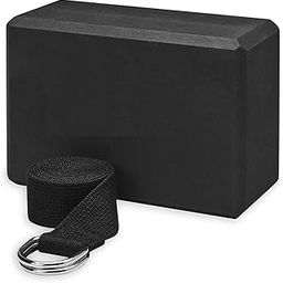 Serveuttam Yoga Blocks with Belt - EVA Foam Block with Cotton Belt | Yoga Block with Strap, Pilates & Yoga Props to Help Extend & Deepen Stretches, Yoga Kit for Stability (Black)-4