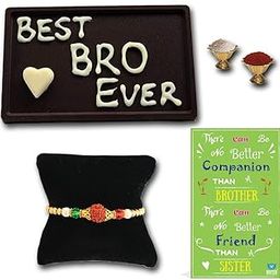 BOGATCHI Best Bro Ever Dark Chocolate ,Free Rakhi, Free Rakhi Greeting Card + Free Roli Chawal-image-99