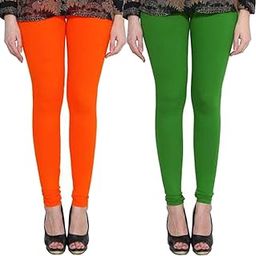 Premium_Cotton Lycra_Churidar Leggings_For Women/Girls/Ladies_Combo Pack of 2_(Orange & Chilly Green)-image-100