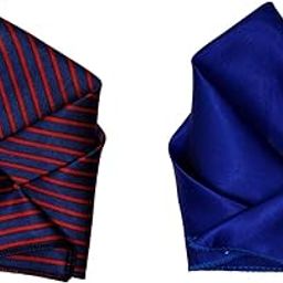 Men’s Satin Pocket Square Set – Navy Blue with Red Stripes & Royal Blue Solid (Pack of 2)-picture-12