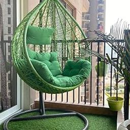 CITE Singal Seater Swing Chair Iron Rattan and Wicker Hard & Strong Swing for Garden (Standard) (Standard) (Double Green)-image-59