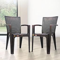 Prima Plastic Chair for Living Room | Set of 2 | Chair for Home, Living Room, Outdoor | Stackable Chair with arm | 100% Virgin Plastic | Big Boss 1 (Cherry Colour)-16