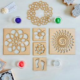 Divyakosh Diwali Rangoli Stencils (Pack of 6) with Rangoli Colours (10 Bottles), DIY Rangoli Mats for Decoration| Reusable Diwali Decoration Items for Home Dcor | Rangoli Tools with Rangoli Powder |-image-42