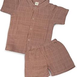 BAYBEE New Born Baby Clothes Muslin Cotton Dress for Kids | Summer Clothing Sets for Babies with Chinese Collar & Press Button | Shirt & Shorts Set | Baby Boy&Girl (Light Brown, 3-6 Months (S))-image-83