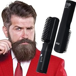 Red by Kiss Beard & Hair Straightener, Secure Auto Shut-Off, 2 in 1 Heated Straightening Beard Brush-8