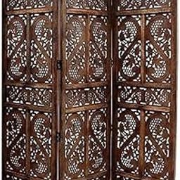 Rajasthani Arts Wooden Living Room Partition/Divider Room Separator for Home/Office Melamine Finish Brown S Design (3 Panel)-image-14