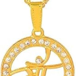 Gold Plated Maa/माँ Pendant Twisted Design Neck Chain for Mens - Stylish & Fancy Golden Religious Mother Necklace for Men/Women-4