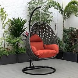 HOLYSOUL Rattan Single Seater Swing Chair with Stand & Cushion Outdoor Indoor Balcony Garden Patio,Powder Coated Frame,UV Protected Wicker (Red0104)-image-53