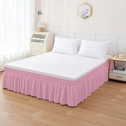 Milky Way DÉCOR - Wrap Around Bed Skirts for Single Bed (Bed Size: 36"x75") 18" Long Drop, Baby Pink Adjustable Elastic Dust Ruffles Easy Fit Wrinkle Resistant Silky Luxurious Fabric Machine Washable-24