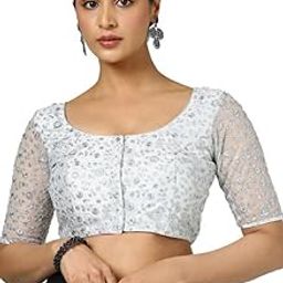 Womens Net Embroidered Padded Blouse with Sequins-image-1