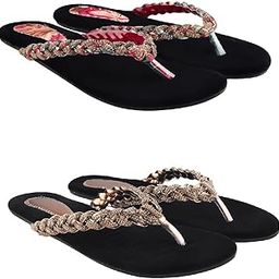 Women's Braided Strap Flip Flops, Black Velvet Footbed, Crystal Embellished-18