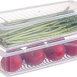Primelife 2 Pcs Plastic Storage Boxes fridge organizers box for kitchen with removable drain plate and airtight lid fridge storage box containers for vegetables - Transparent (Fish Basket)(2)-picture-11