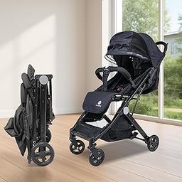 TinyBerg B-Wagon Baby Stroller, Soft-Touch Fabric & Sleek Design, 360° Wheels with Shock Absorbers, Protective Cover, 5-Point Safety Harness, Food Tray & Foot Brake, Smooth Ride on Any Terrain (Black)-0