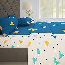 Story@Home Bedsheets for Double bed with 2 pillow covers | 152TC, 100% Cotton Double bedsheet with pillow cover | 225 x 250cm | Blue & White, Triangles Pattern | Home decor | Ideal for Festive Gifting-image-21