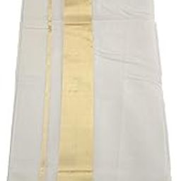 Men's Cotton Kasavu Kerala Dhoti Mundu with Kasavu Border (Cream and Gold, 4 m)-image-89