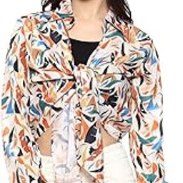 Floral Print Tie-Front Crop Shirt, Long Sleeve, Multicolour, Casual Summer Wear-image-73