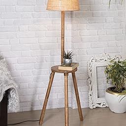 Homesake® Wood Tripod Floor Lamp, Mid Century Standing Lamp, E27 Lamp Base, Modern Design Floor Reading Lamp for Living Room Bedroom, Study Room and Office, (Table,Jute)-picture-11