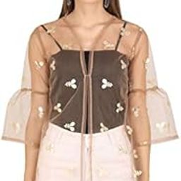 Women Floral Embroidered Pearl Embellished Net Shrug-image-83