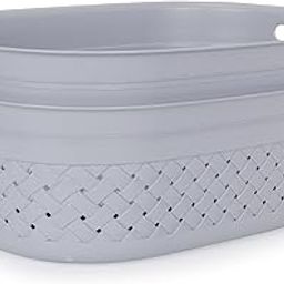 KOLORR Stitch Plastic Storage Basket Large (Pack of 2) Multipurpose Storage Organiser Basket for Home/ Kitchen/ Wardrobe/ Fruits/ Vegetables/ Toys/ Stationary - Diaso Grey-30