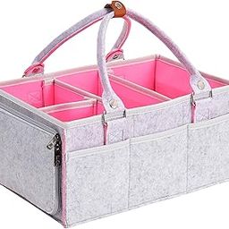 Winnies Diaper Caddy Bag for Smart Mothers - Organizer and Felt Storage for Wipes, Nursery - Foldable and Portable (Grey & Pink)-image-23
