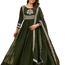 Green Embroidered Georgette Anarkali Gown with Dupatta-image-18