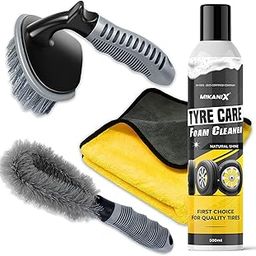 MIKANIX Combo Car & Bike Alloy Wheel | Rim | Hubcap Cleaning Brush & Tyre Foam Cleaner Spray to Restores Shine Remove Mud, Dirt and Brake Dust for Vehicle with Microfiber Cloth 500ml (Pack of 4)-6