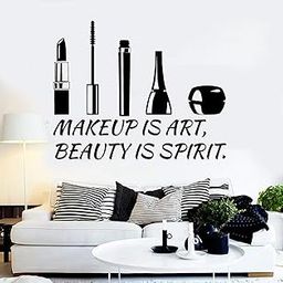 VVWV Makeup is Art Beauty Parluor Salon Wall Sticker Stylish Spa Shop Black Wall Decal Sticker 55.00 X 30.00 Cm-image-0