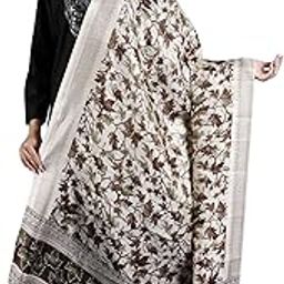 Art Silk Dupatta with Printed Maple Leaves and Chevron Border - Art Silk-image-39