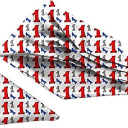 White Number 1 Printed Satin Neckwear Ascot and Matching Pocket Square Set for Men-picture-51