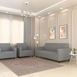 Furshine® Sofa Cover 3 Seater and 2 Seater Fully Covered Universal 5 Seater Sofa Cover Non-Slip Sticky Elastic Stretchable Sofa Set Slipcover Protector for (Grey Emboss, Five Seater(3+1+1))-image-29