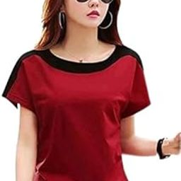 Cotton Blend Stripes Design On The Shoulder Comfortable Office Occasion Wear Regular Fit Scoop Neck Half Sleeves Casual T-Shirt for Women-image-61