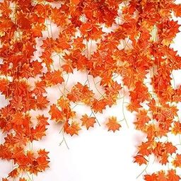 ARTSY Artificial Hanging Flowers For Wall Decoration, Artificial Plants For Home Decor, Maple Plant Leaves For Decoration, Office Decor, Craft, Gifting, Pack Of 3 Pieces, 7 Feet Long Each, Orange-9