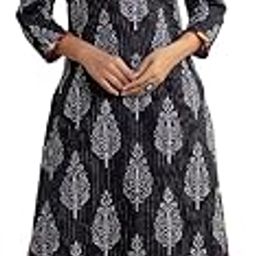 Women's Pure Cotton Blue Block Print Round Neck Printed A-Line Straight Kurta Skirt Set Casual Regular fit for Women & Girls-image-25