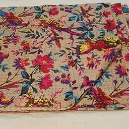 Fortune Creation Double Bed Katha Work Hand Stitched Double Thick bedsheets Bed Cover (Size: 90×108)-image-12
